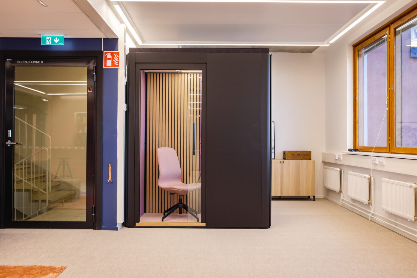 Octacell 2X1 phone booth at the Minjon Office in Helsinki