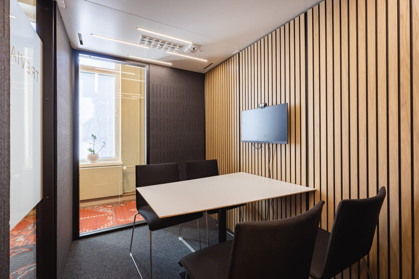 Inside Octacell 3X2 meeting room at the Trevian Asset Management office