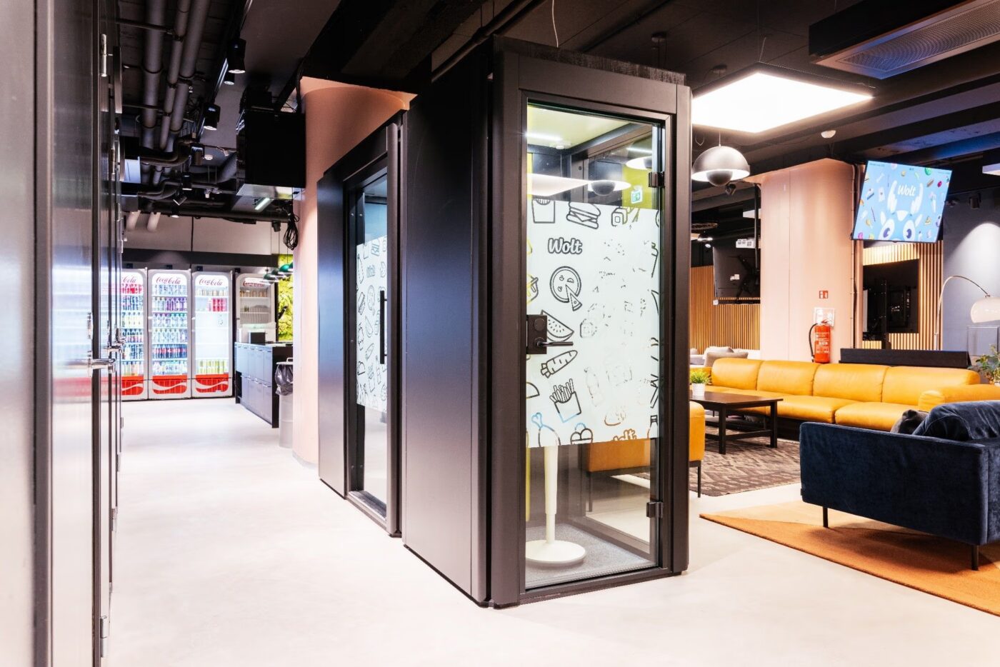 Octacell phone booths at the Wolt office headquarters
