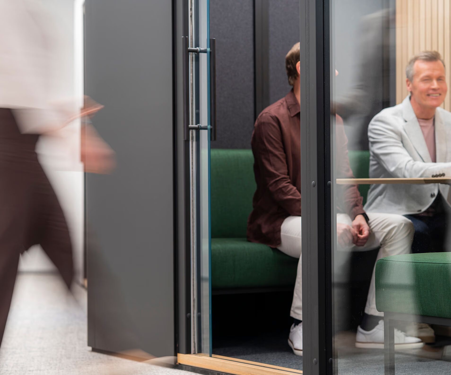 People sitting inside Octacell 3X2 having a meeting